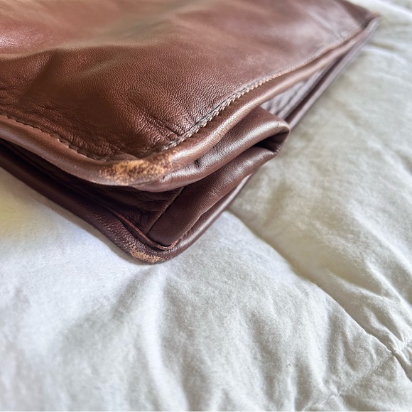 Vince Camuto Brown Leather Tote with Basketweave Design - Picture 11 of 11